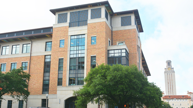 An exterior view of the UT Austin Department of Biomedical Engineering building.