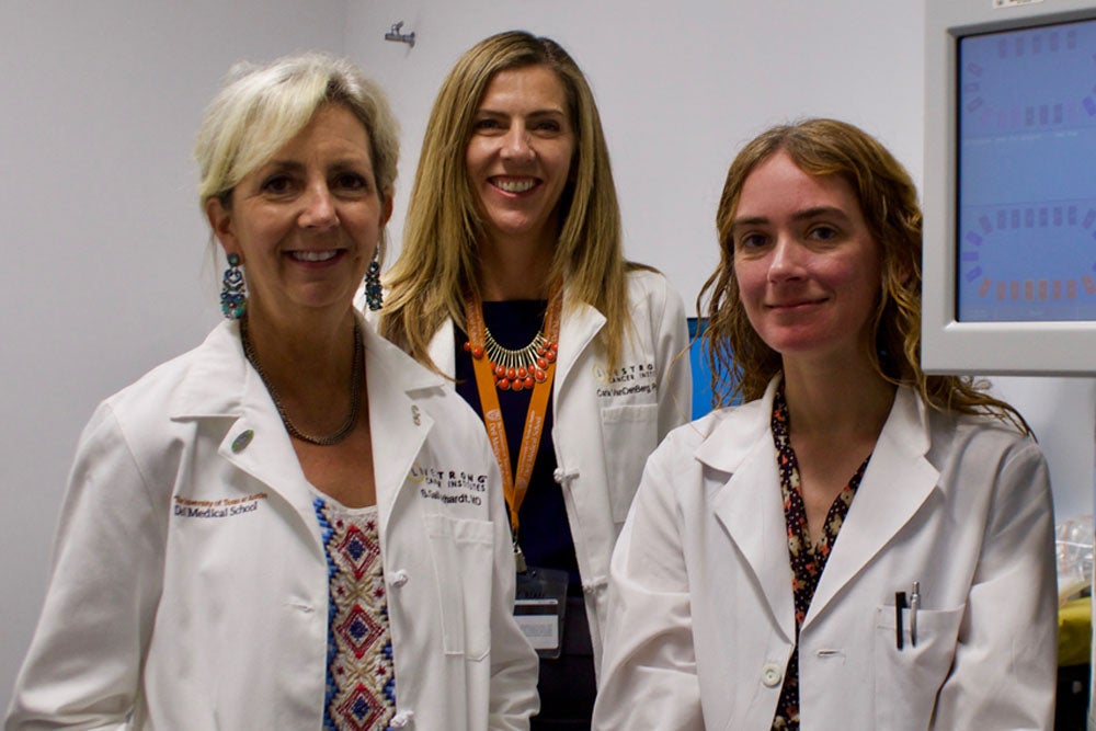 Amy Brock and Dell Medical School professors Dr. Gail Eckhardt and Carla VanDenBerg