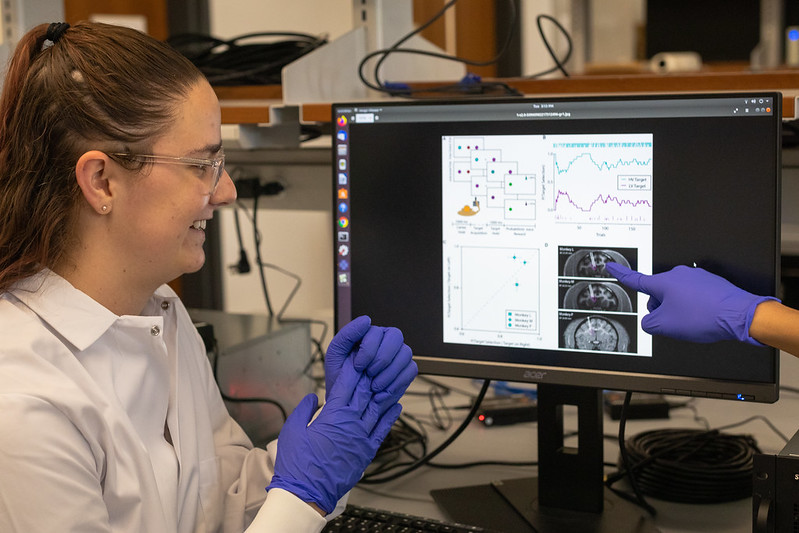 Texas Engineering student in lab looking at computer screen