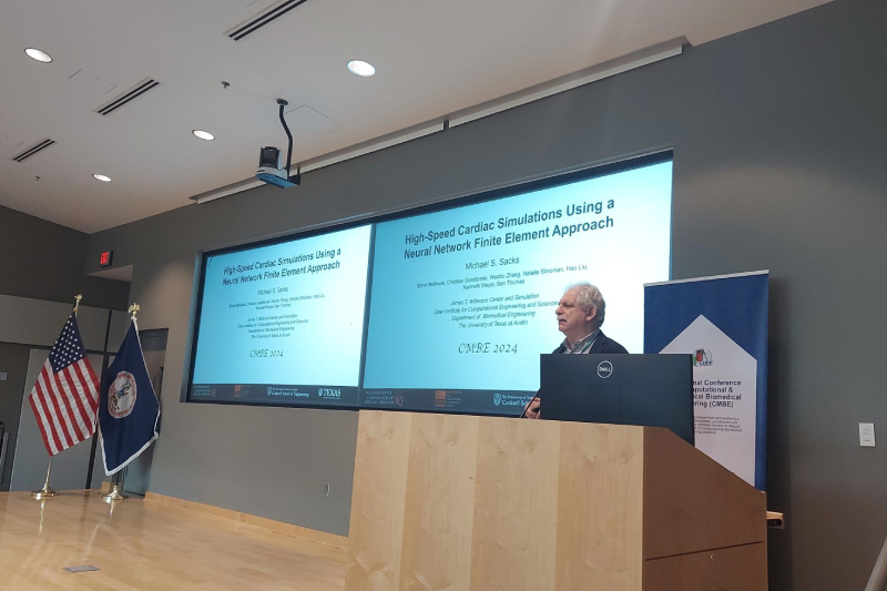 UT Austin Department of Biomedical Engineering professor Michael Sacks speaks at the 2024 CMBE Conference.