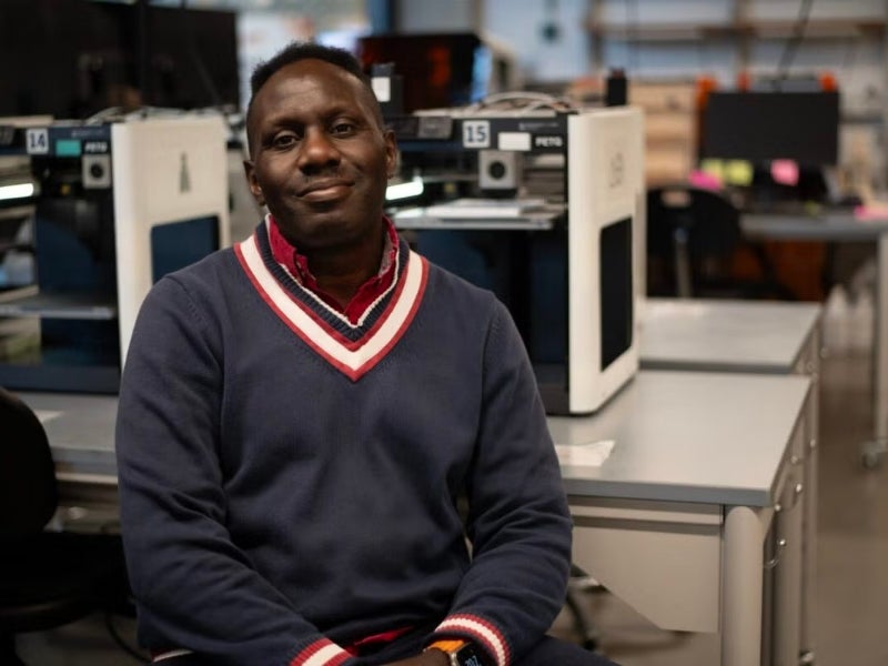 Lead researcher Deji Akinwande sits at a workstation in a biomedical engineering lab at the University of Texas at Austin.