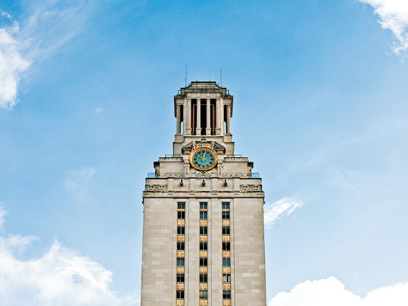 UT Tower with blue sky behind