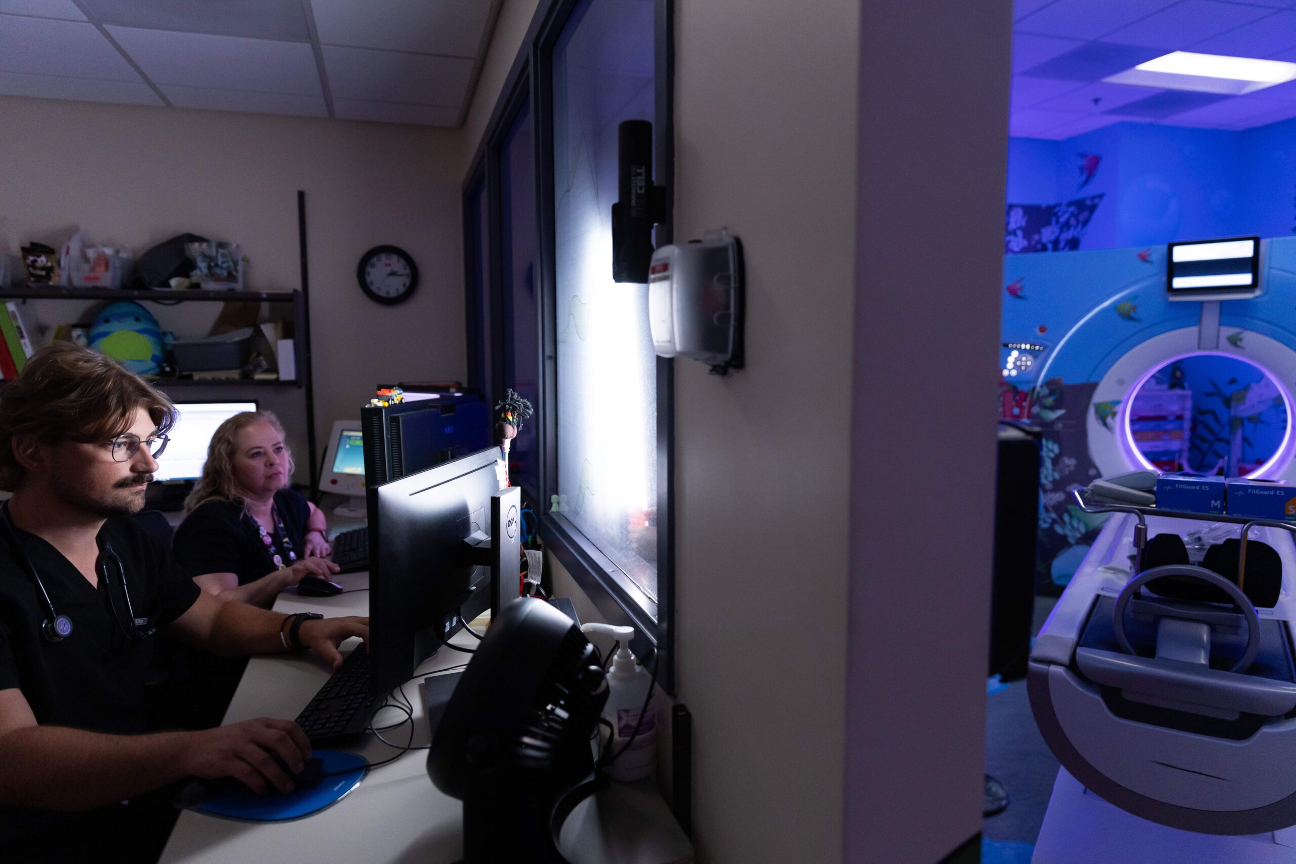 students in a lab testing MRI imaging technology for pediatric imaging