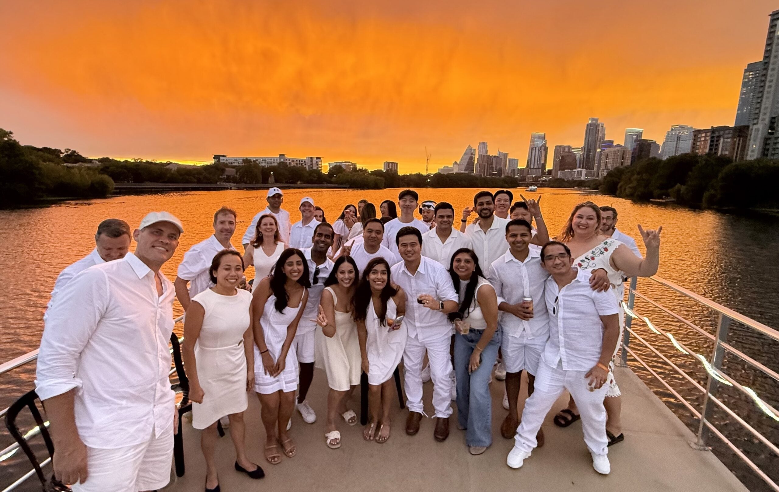 UT BME Class of 2026 on a boat on Lady Bird Lake